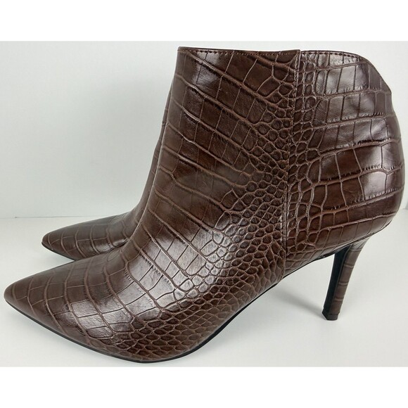 Nine West Finny Crocodile Embossed Pointy Toe Booties, Brown, 10 M - Picture 6 of 12